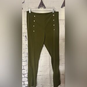 Olive Green Pants with Gold Button Accents